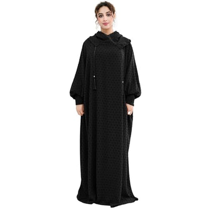 Upgraded Abaya Dress for Women 1PC Hoodie Polka Dot Modest Prayer Robe - color: Black, size: Size 2