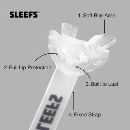 SLEEFS X Clear Football Mouth Guard - Lip/Mouthguard with Helmet Strap - Lip/Teeth Protector Mouthpiece - Moldable - for Youth/Adults, Men & Women Mouth Guard, Maximum Air Flow, Lacrosse, All Sports - color: Clear