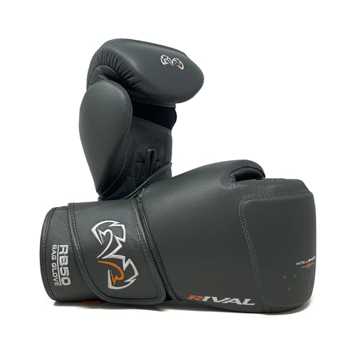 RIVAL Boxing RB50 Intelli-Shock Compact Bag Gloves, Hook and Loop Closure - Soft Inner Lining, Multi-Layered Foam Padding - color: Dark Gray, size: Medium