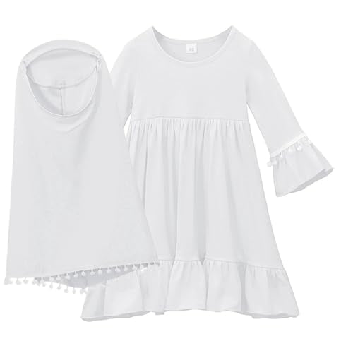 Baby Abaya Muslim Prayer Dress with Hijab Abayas Long Sleeve Newborn Infant Baby Girls Worship Outfit - color: 02#_white, size: 3-4 Years