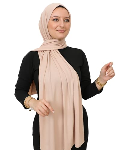 Prien Hijab for Women Viscose Scarf Lightweight Muslim Hijabs Long Shawl Islamic Scarves Turkey Silk Headscarf for Womens - color: Beige