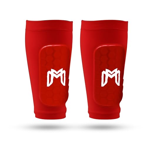MediCaptain Mini Shin Guards Soccer – Built in Shin Pad Sleeves for Mens, Women, Teens - Small Shin Guards - Lightweight, Breathable Shin Defender Leg Protection - color: Red, size: Maxi (5.5 x 2.8 in)