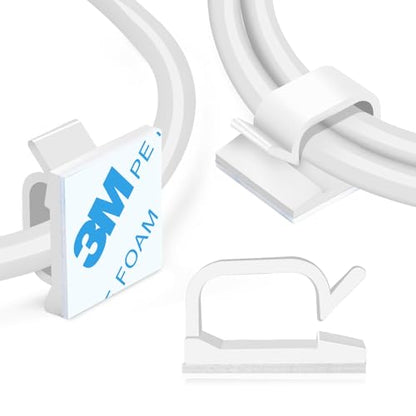 100 pcs of self Adhesive Cable Clips, Peel and Management for wall Desk and Office (White) - color: white