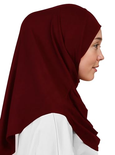 Lina & Lily Modal Jersey Muslim Amira Instant Hijab Scarf One Piece Ready-To-Wear - color: Dark Red