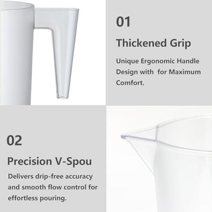 32oz Measuring Pitcher with Permanent Laser-Etched Markings | Food-contact grade PC, 4-cup capacity with handle for brewing, dilution, motor oil, pool & lawn chemicals and kitchen use. - size: 32 Ounces