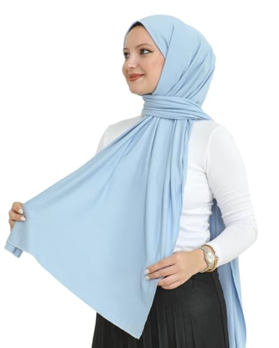 Prien Hijab for Women Viscose Scarf Lightweight Muslim Hijabs Long Shawl Islamic Scarves Turkey Silk Headscarf for Womens - color: Light Blue