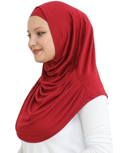 Prien Chic Ready To Wear Hijab For Women, Muslim Long Turban Undercap Set, Instant Scarf, Prayer Clothes For Girls, Abaya - color: Burgundy