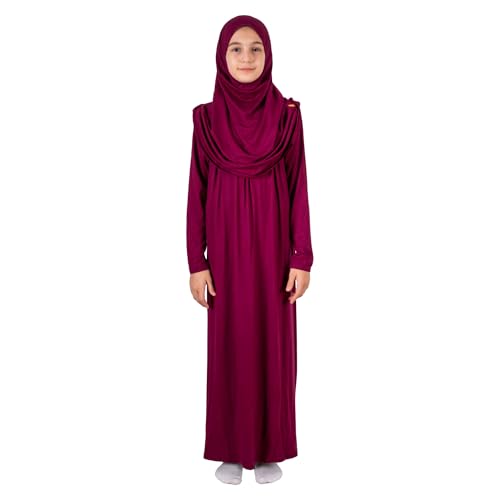 ihvan online Muslim Dress for Girls, Long Sleeve One-Piece Islamic Prayer Dress, Hijab for Kids, Girls Abaya, Islamic Gifts - color: Red