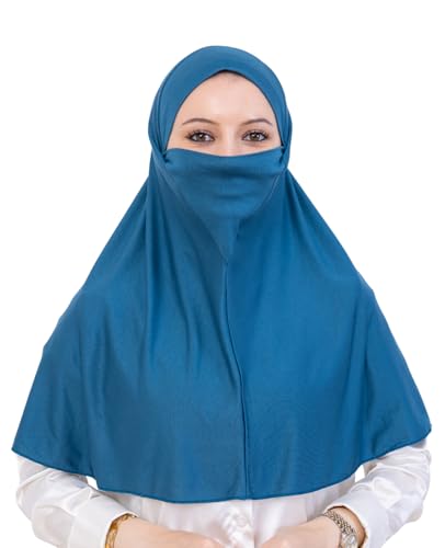 Prien Easy To Wear Hijab For Women, Muslim Instant Turban With Niqab, Islamic Clothes, Soft Scarf For Prayer, Abaya, Khimar - color: Turquoise
