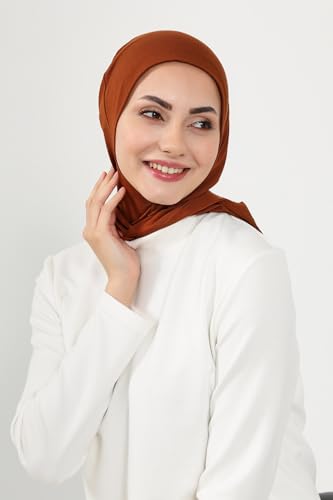 Aisha's Design Full Coverage%95 Cotton Bonnet for Women, Ready-to-Wear Hijab Bonnet Headscarf with Neck Coverage - color: Tile Red