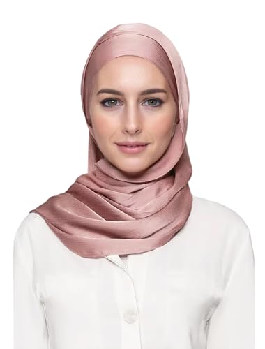 Lina & Lily Premium Crinkled Satin Hijab Head Scarf Shawl for Muslim Women - color: Dusty Pink