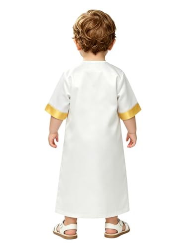 JEATHA Infant Traditional Crew Neck Button Down Middle Eastern Thobe Kaftan Outfit for Ramadan Eid Prayer Occasions - color: White, size: 3T