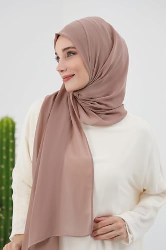 Aisha's Design Instant Chiffon Shawl for Women Modesty Turban Hijab Head Wrap Ready to Wear Women Headscarf - color: Dark Mink