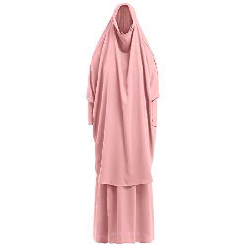 Women's Muslim Prayer Dress Hijab Scarf Eid Prayer Jilbab Khimar Niqab Burka Abaya Maxi Islamic Arabian Modest Cardi Robe - color: Pink
