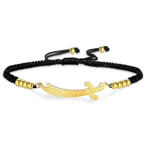 VASSAGO Zulfiqar Bracelet for Women Men Stainless Steel Imam Ali Sword Bracelet Islamic Arabic Braided Rope String Chain Islam Muslim Jewelry - color: String-B-G