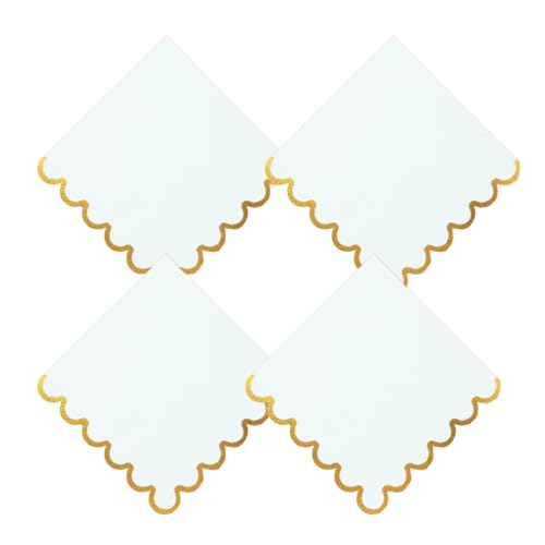 100 pack White Cocktail Napkins with Gold Foil Accents Scalloped Edges 5 x 5 inch Beverage Disposable Napkin Party Decoration Wedding Bridal and Baby Shower Dinner Lunch Supplies - color: White, size: 5" x 5" (Set of 100)