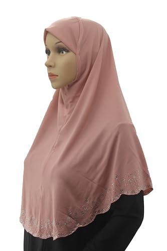 Instant Hijab Scarf for Women Muslim Women Clothing Headscarf for Girls with Czech Rhinestone - color: Dark Pink-wavy Edge