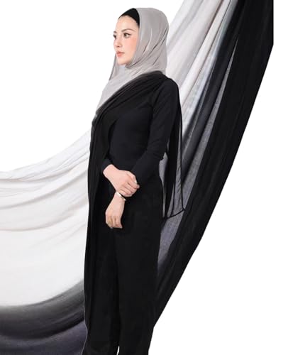 Special Ombre Modal Cotton Hijab Scarf for Women, Graceful Gradient Muslim Head Scarfs - color: Ombre Black
