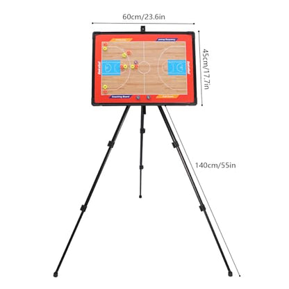 Basketball Coaching Tactical Board, Portable Magnetic Basketball Coach Blackboard with Triangle Bracket - Training Assistant Equipment Kit with Player Markers, Pen and Eraser