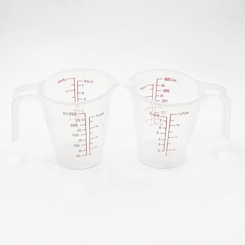 Plastic Measuring Cup 2Pcs 250ML Measuring Mug 8/16oz with Handle Graduated Pitcher for Baking Flour Oil Powder Cooking Kitchen Measure Container Stackable (250ML/0.06Gal) - color: 250ML