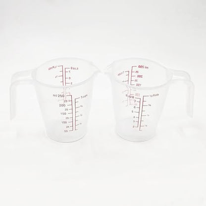 Plastic Measuring Cup 2Pcs 250ML Measuring Mug 8/16oz with Handle Graduated Pitcher for Baking Flour Oil Powder Cooking Kitchen Measure Container Stackable (250ML/0.06Gal) - color: 250ML