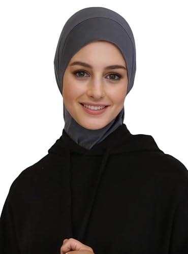 Lina & Lily Modal Jersey Muslim Amira Instant Hijab Scarf One Piece Ready-To-Wear - color: Dark Gray