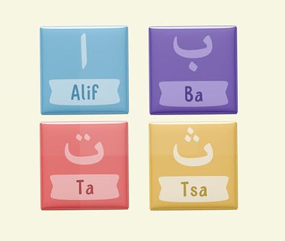 28 Arabic Alphabet Fridge Magnets (2x2 in) – Quranic Arabic Letters with Pronunciation, Educational Teaching Aids for Classrooms, Homeschooling & Adult Learners