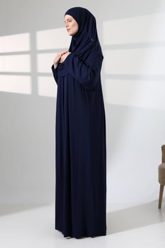 ihvan online Muslim Dresses for Women, Prayer Dress, Islamic Abaya with Hijab, One-Piece Long Sleeve Muslim Dress - color: Navy Blue