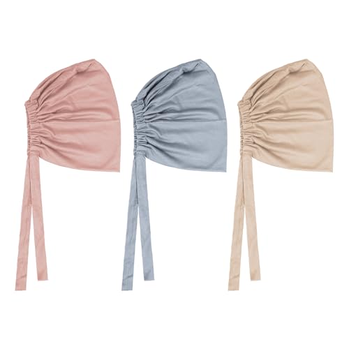 PURFUN 3 Pcs Muslim Inner Hijab Caps Women Solid Color Under Hijab Caps Stretchy Breathable Full Cover Undercap Tube Bonnet - color: Pink+grey+yelllow