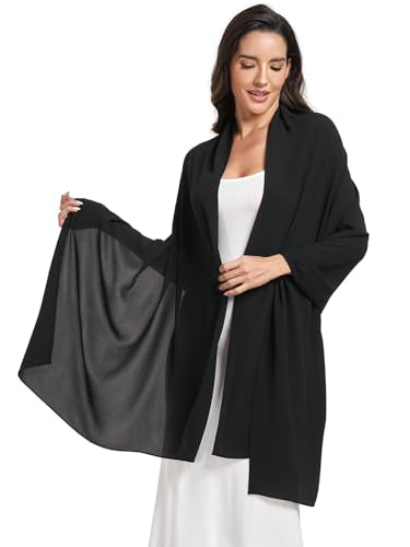 Chiffon Shawl and Wraps for Women Warm Scarves Wedding Evening Bridal Scarfs Pashmina Shawls - color: Black