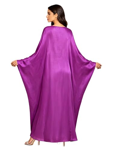 Shinsto Women Satin Prayer Dress Kaftan Robe Musulmane Femme Flashy Gown Luxury Party Wear Nightclub Outfit - color: Purple, size: 1