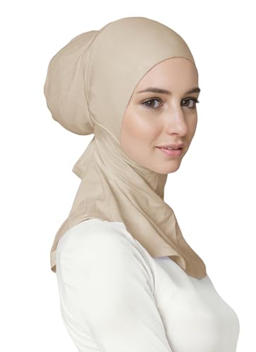 Lina & Lily Jersey Tie Back Hijab Underscarf with Neck Cover Full Coverage for Muslim Women - color: Beige