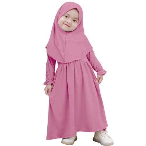 IWEMEK 2PCS Newborn Baby Girls Muslim Abaya Prayer Dress with Hijab Islamic Middle East Arab Dubai Robe Ramadan Eid Clothes - color: Light Purple, size: 0-6 Months