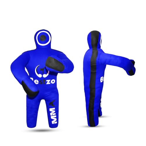 Bestzo Kids MMA Grappling Dummy - Unfilled Canvas Wrestling & BJJ Training Partner for Karate, Judo & Boxing (48-Inch) - color: Black Blue