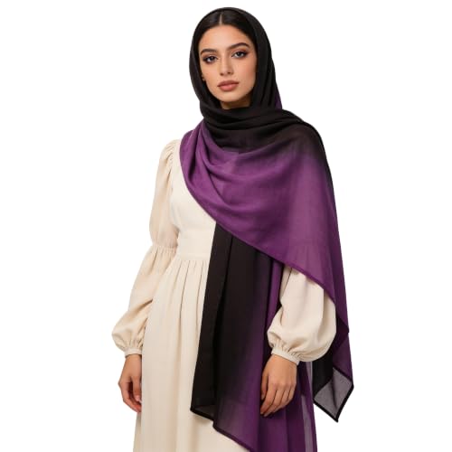 Modal Feel Hijab Scarf for Women, Lightweight Ombre Dual Color - color: 10#blackpurple