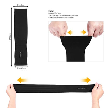 Sun Sleeves for Men Women with Thumb Hole, 6 Pairs Black | UV Protection SPF UPF50+, Keep you Cooling in Summer
