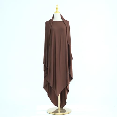 khalat Muslim Stretch Hijab Solid Color Full Cover Hijab for Women V-shaped Fashion Daily Prayer Hijab - color: Dark Coffee