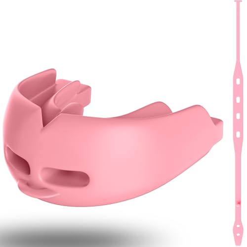 Mouth Guard Sports Youth Adult,Mouth Guard for Braces Soft,No Boiling - color: Dark Pink/Strapped
