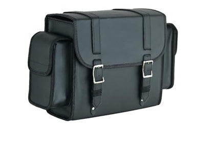 Black Motorcycle Sissy Bar Bag 22.9L Fits Harley Davidson, Indian, Yamaha & Suzuki Motorcycles Synthetic Leather Universal (Plain) - style: Plain