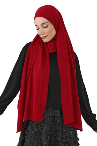 Aisha's Design Neck-Covering Practical Jersey Hijab with Built-In Ninja Bonnet - color: Maroon