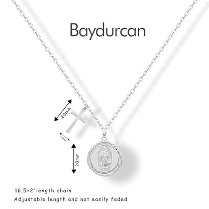 Baydurcan 여성용 실버 목걸이, 악마의 눈 앙크 리본 목걸이, 친구 자매 생일 Just Because 크리스마스 선물 - style: 성모 마리아