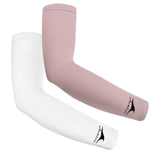 Achiou Cooling Ice Silk Arm Sleeves, Summer UV Sun Protection Compression Sleeves UPF 50+ for Women Volleyball Youth Sports - color: 2 Pairs: 1pair White,1 Pair Pink