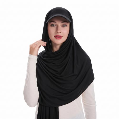 ZLYC Women Muslim Hijab Scarf with Visor Built-in Undercap Sun Protection Headwrap - color: Solid Black