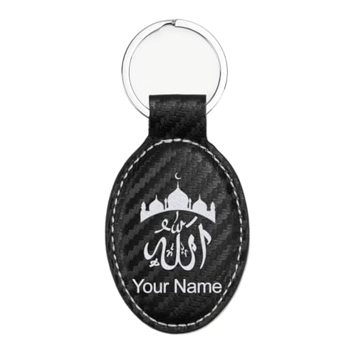LaserGram Oval Keychain, Allah 2, Personalized Engraving Included (Carbon Fiber Black with Silver) - color: Carbon Fiber Black With Silver