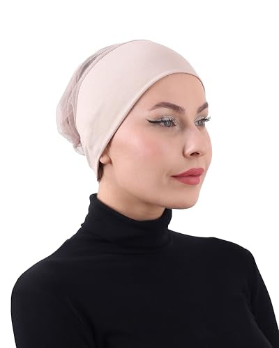 FabNest Chemo Headwear for Men & Women Breathable Cotton Blend Non Slip Cap - color: Light Beige