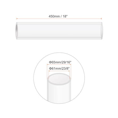 18" Clear Plastic Rigid Pipe 61mm ID x 65mm OD (2 3/8" ID x 2 9/16" OD) Acrylic Round Tubing, [for Plumbing, Hydraulics, Aquarium] - size: 2.375" x 2.5625"