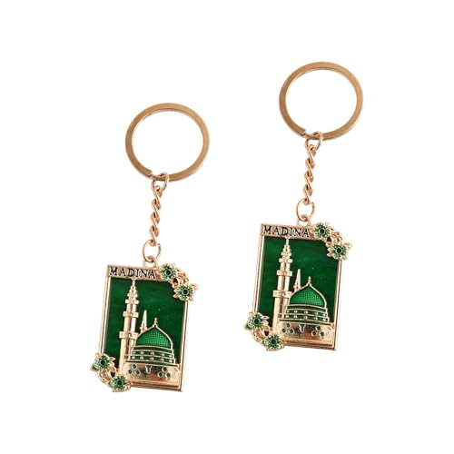 Pack Of 2 Zincs Alloy Islamics Art Inspired Keychains Middle Eastern Moons Festival Cultural For Ramadans Eid - color: Green