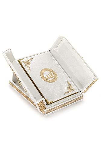 ihvan online Special Elegant Velvet Covered Decorative Box, Velvet Covered Quran Book in Arabic, Islamic Decorations for Home, Muslim Home & Table Decor, Perfect Islamic Ramadan Eid Gifts, White - color: White