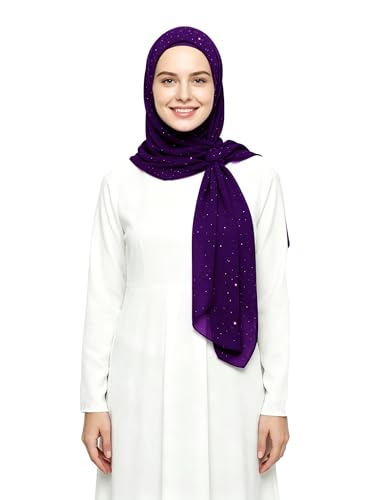 Lina & Lily Sparkle Shimmer Gold Glitter Women's Chiffon Hijab Head Scarf Shawl Wrap Lightweight - color: Dark Purple