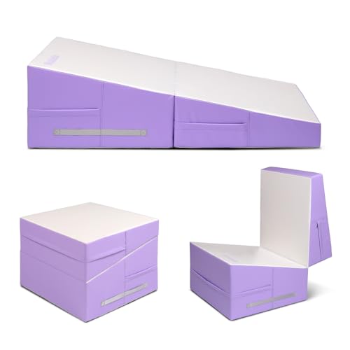 Matladin 48"x24"x14" Tumbling Mat - Folding Gymnastics Cheese Wedge Mat for Kids, Girls Home Training - color: White, Purple